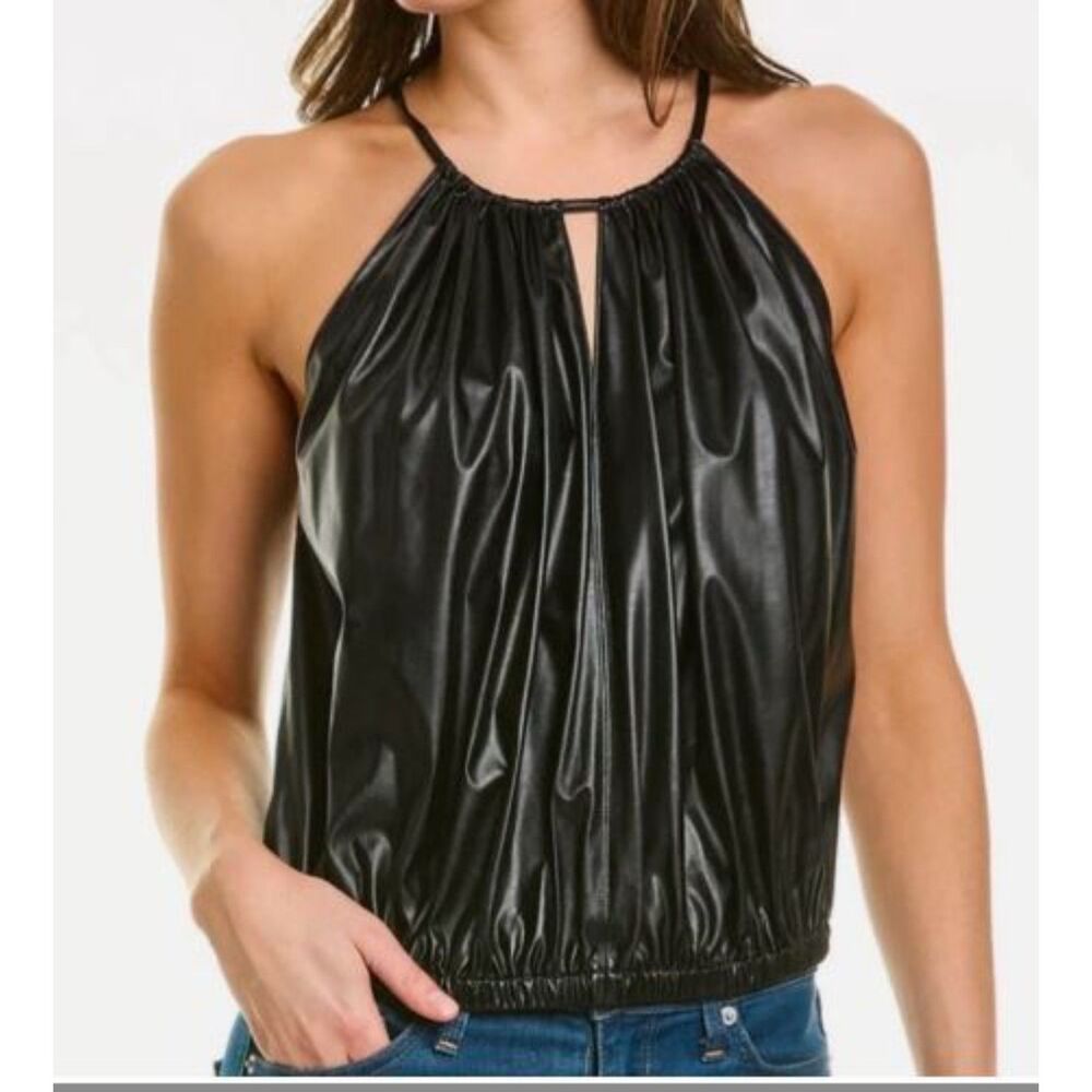Theory Women's Gathered Cami L Vegan Faux Leather Tank Top  Size M  NWT 195.00